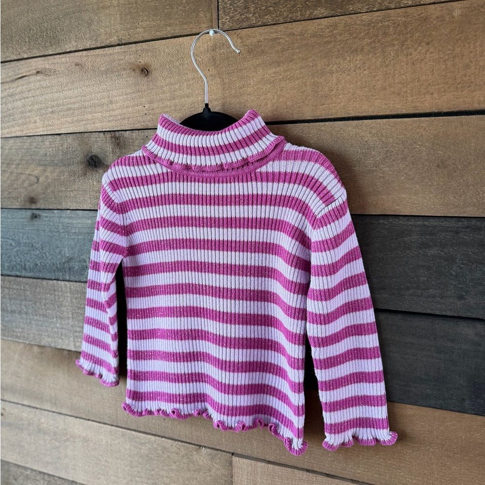Vintage Pink Lavender Glitter Stripe Ribbed Turtleneck 18M Y2K Baby - Picture 3 of 8